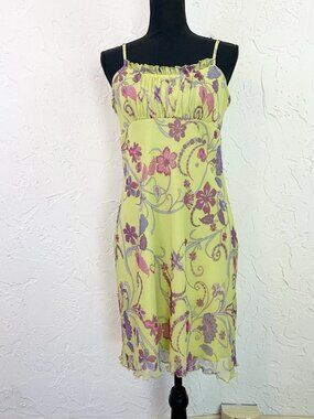 Vintage Y2K Green Mesh Floral Sleeveless Bodycon Mini Dress Size Medium